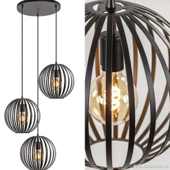 Hanglamp rond 3-lichts bollen zwart><noscript><img width=