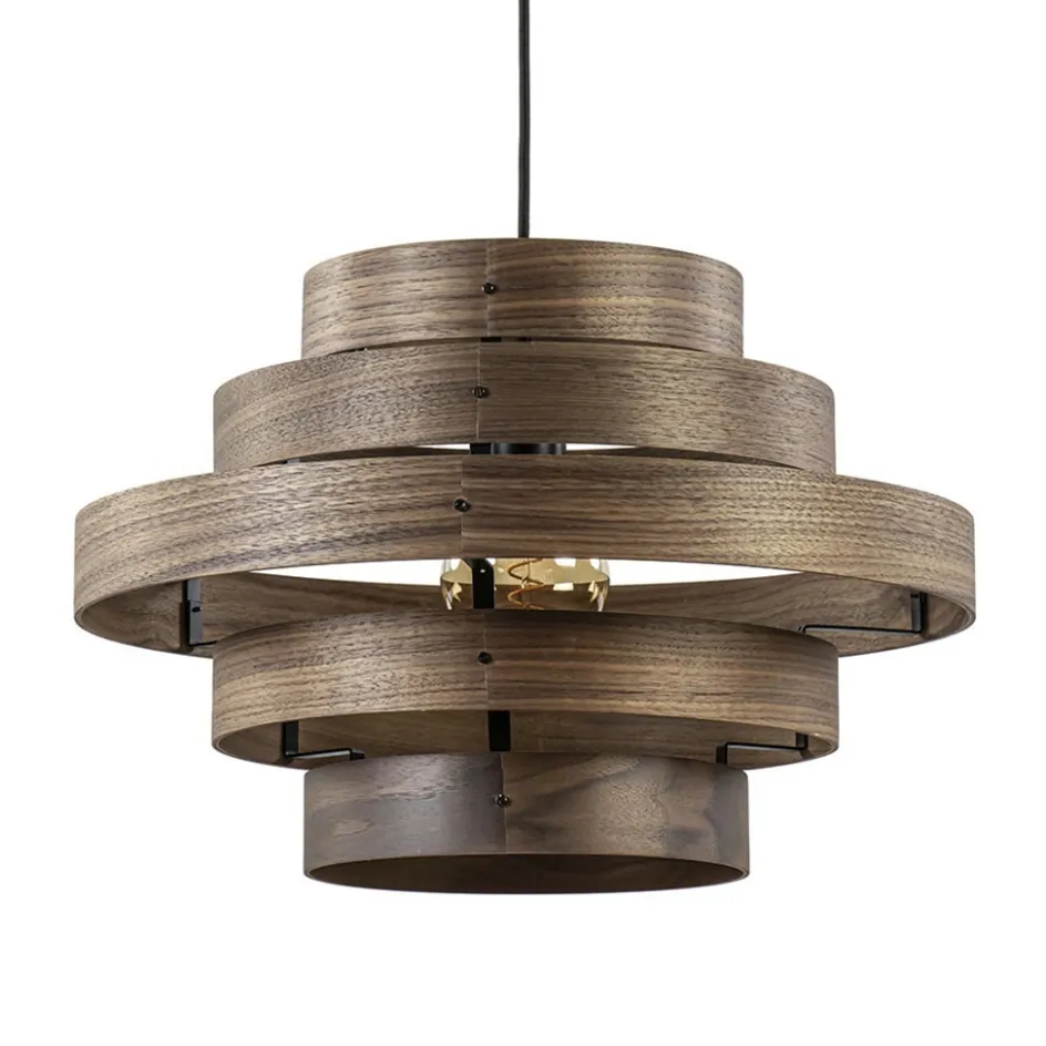 Hanglamp Walnut 6-ringen hout/zwart>Straluma Online