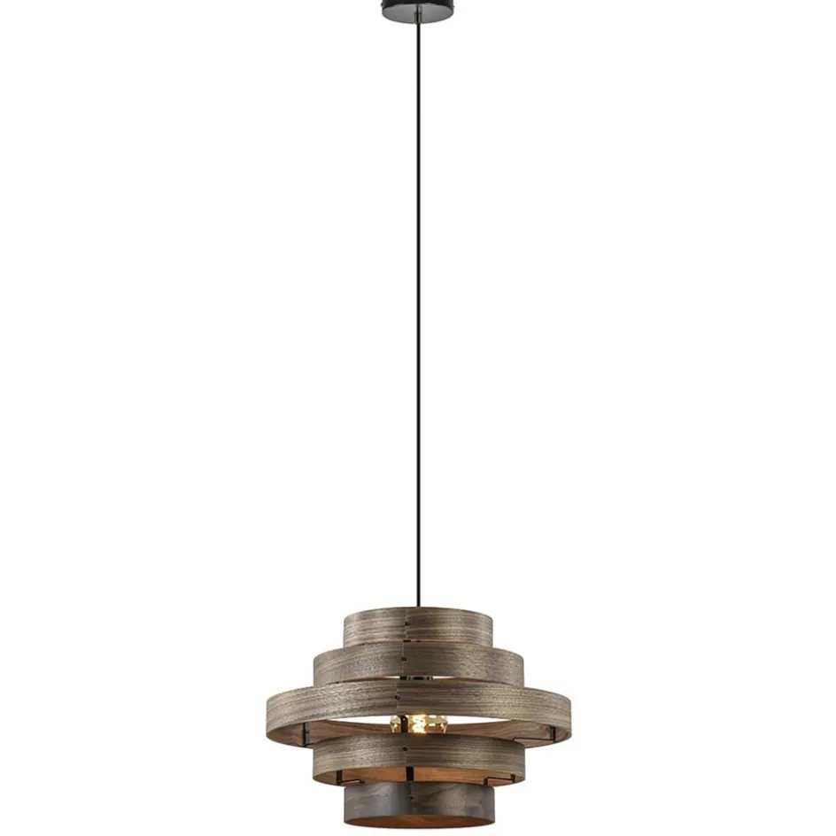 Hanglamp Walnut 6-ringen hout/zwart>Straluma Online