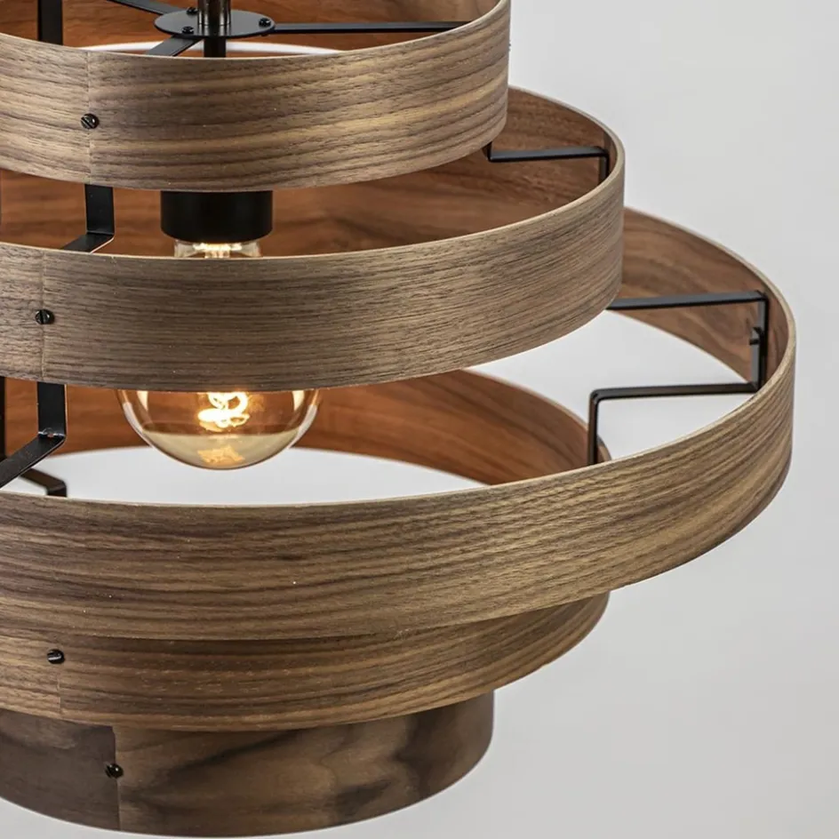 Hanglamp Walnut 6-ringen hout/zwart>Straluma Online