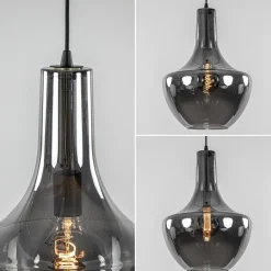 Hanglamp zwart met smoke glazen kap><noscript><img width=