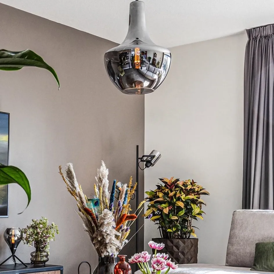 Hanglamp zwart met smoke glazen kap>Straluma Outlet