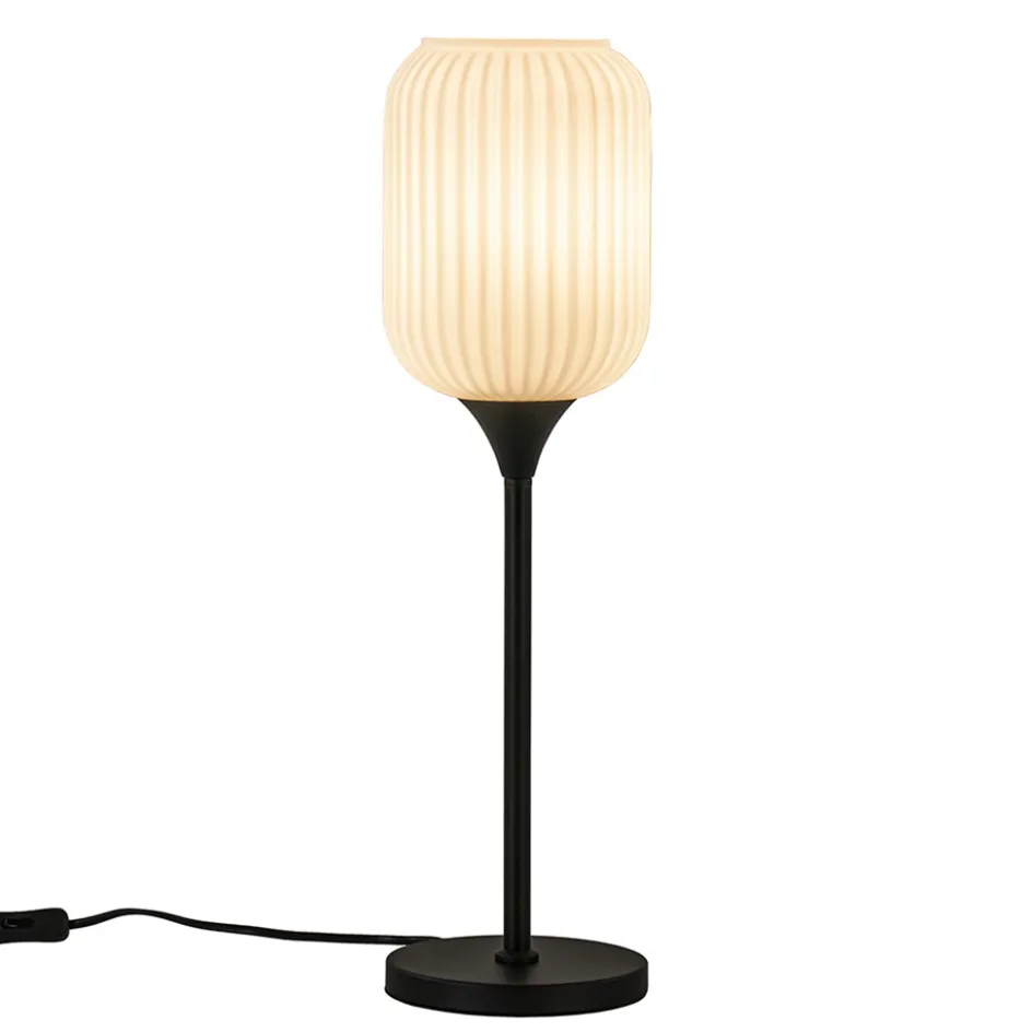 Hoge tafellamp zwart met wit glazen kap>Straluma