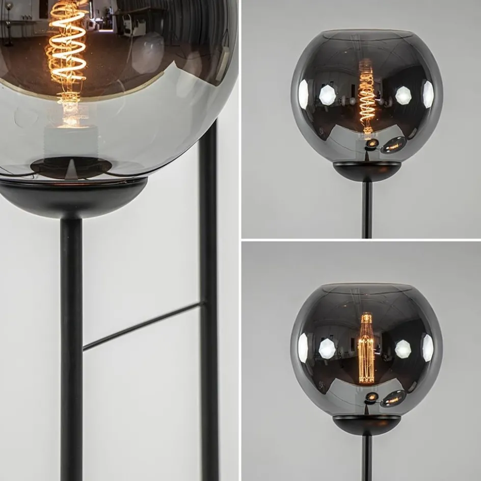 Hotel chique 3-lichts vloerlamp zwart met smoke/titanium glas>Straluma Online