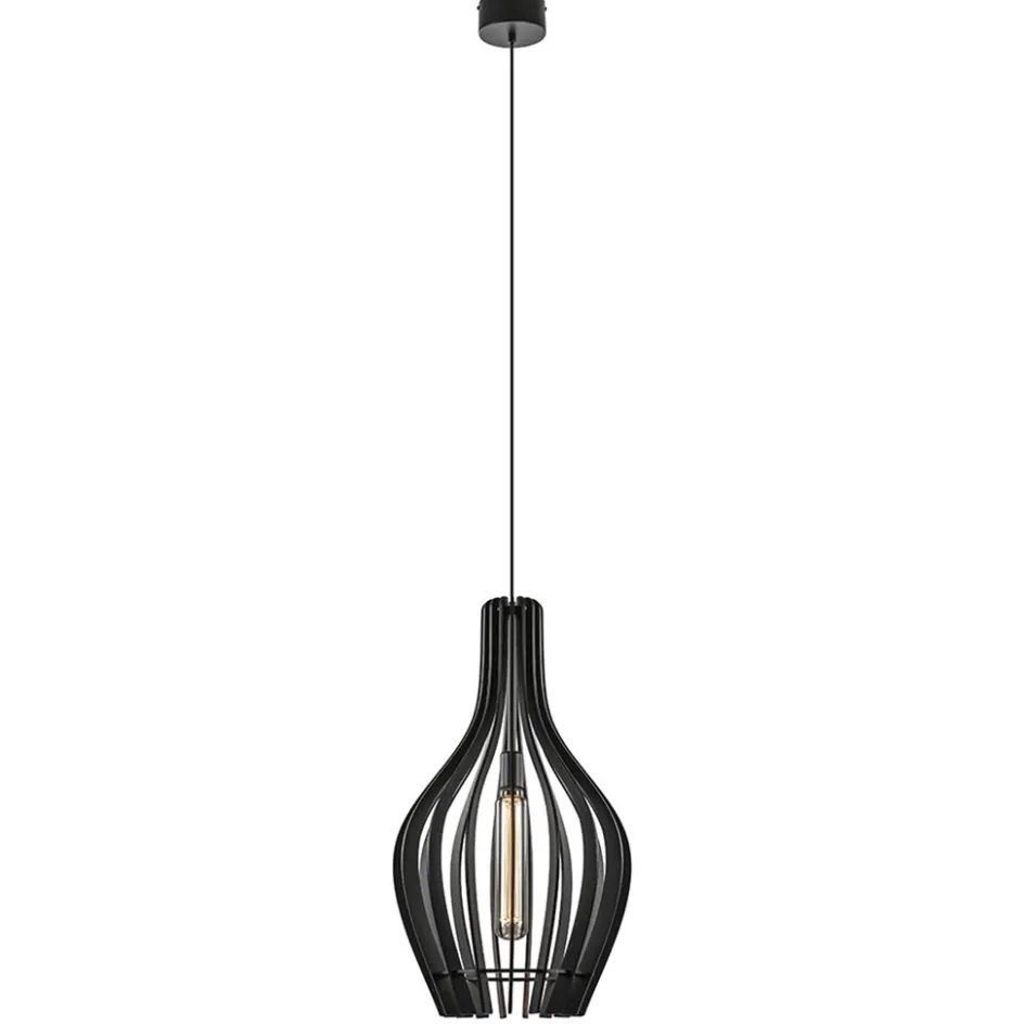 Houten hanglamp kegel groot mat zwart>Straluma Best