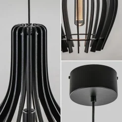 Houten hanglamp kegel groot mat zwart><noscript><img width=