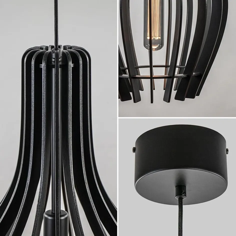 Houten hanglamp kegel groot mat zwart>Straluma Best