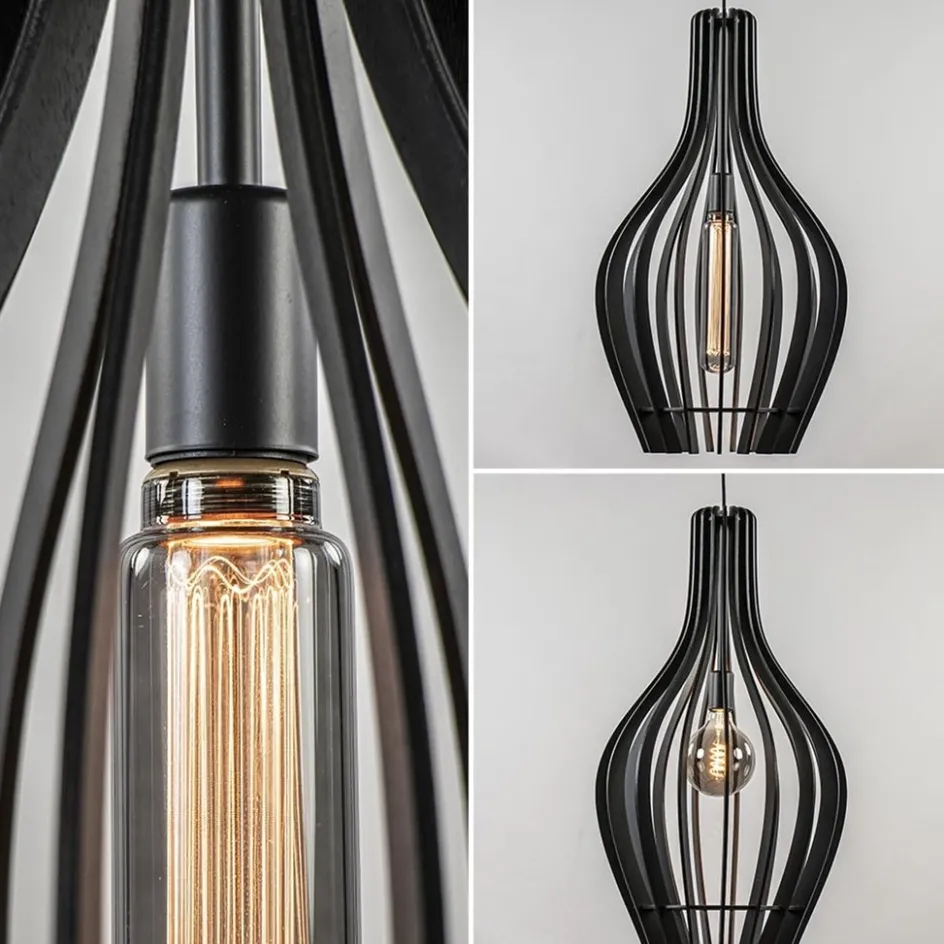 Houten hanglamp kegel groot mat zwart>Straluma Best