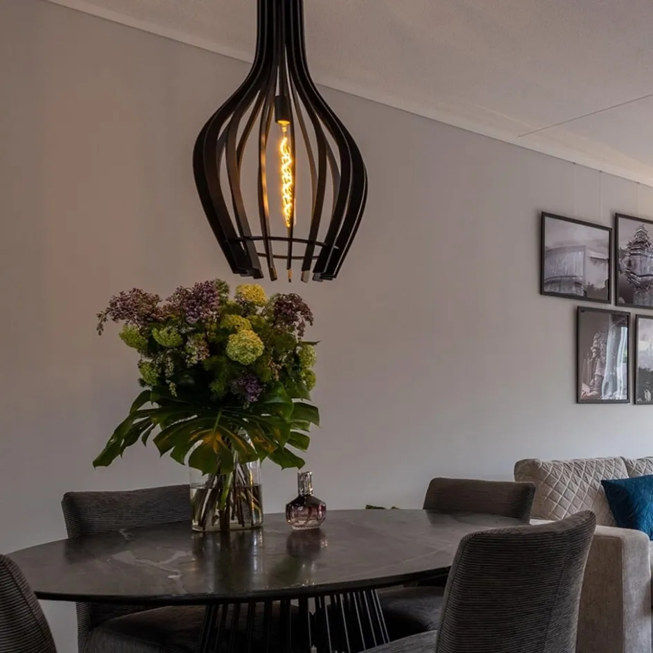 Houten hanglamp kegel groot mat zwart>Straluma Best