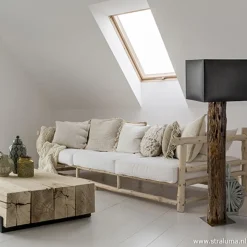 Houten vloerlamp met brons excl. kap><noscript><img width=