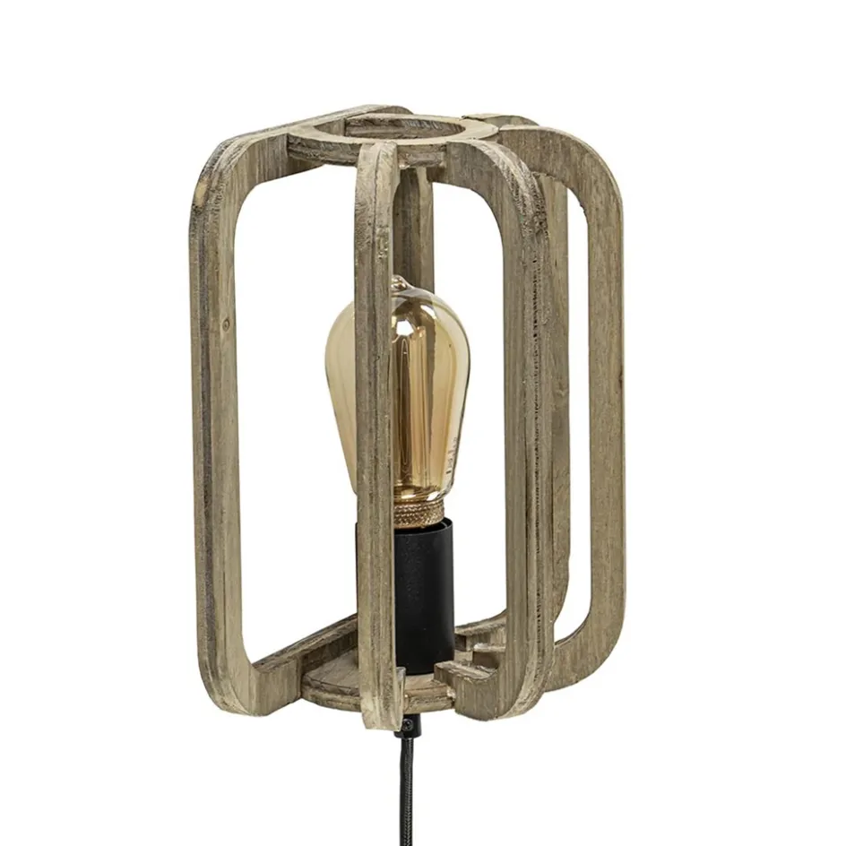 Houten wandlamp met zwarte fitting en snoer>Straluma Best