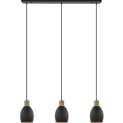 Industrieel landelijke hanglamp 3-lichts zwart met hout>Straluma Online
