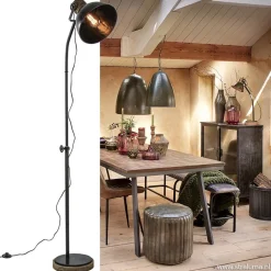 Industrieel landelijke vloerlamp Jody zink met hout><noscript><img width=