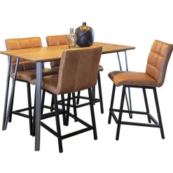 Industriële barkruk met cognac lederen zitting><noscript><img width=