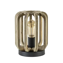 Industriële tafellamp houten kooi met mat zwart>Straluma