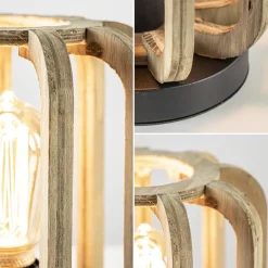 Industriële tafellamp houten kooi met mat zwart><noscript><img width=