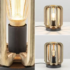 Industriële tafellamp houten kooi met mat zwart><noscript><img width=