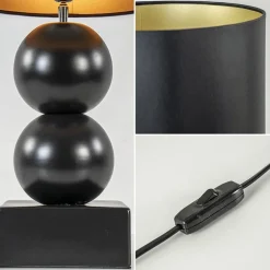 Keramieken tafellamp bollen zwart met kap><noscript><img width=