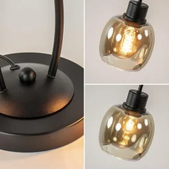 Klassieke 2-lichts tafellamp zwart met smoke glas><noscript><img width=