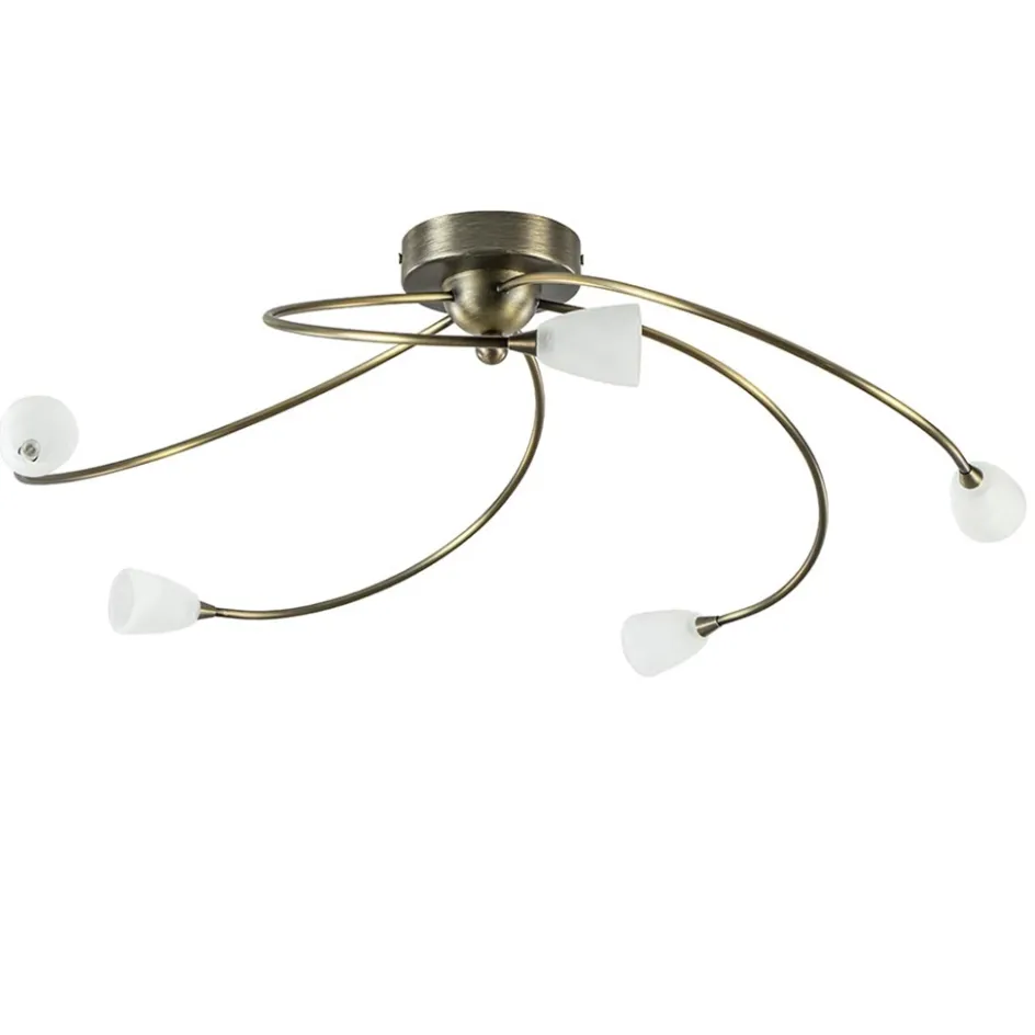 Klassieke plafondlamp brons met wit gevlamd glas>Straluma Discount