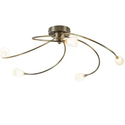 Klassieke plafondlamp brons met wit gevlamd glas>Straluma Discount