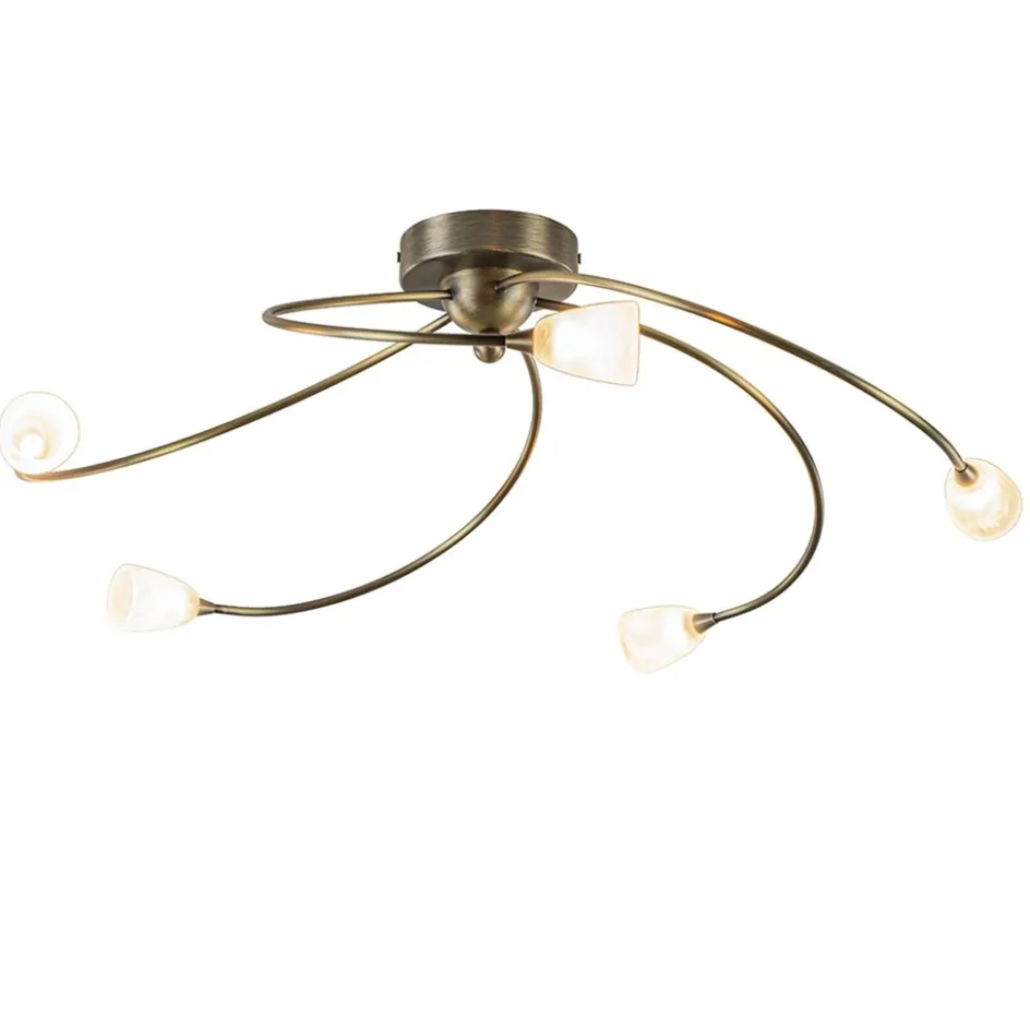 Klassieke plafondlamp brons met wit gevlamd glas>Straluma Discount