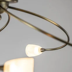 Klassieke plafondlamp brons met wit gevlamd glas><noscript><img width=