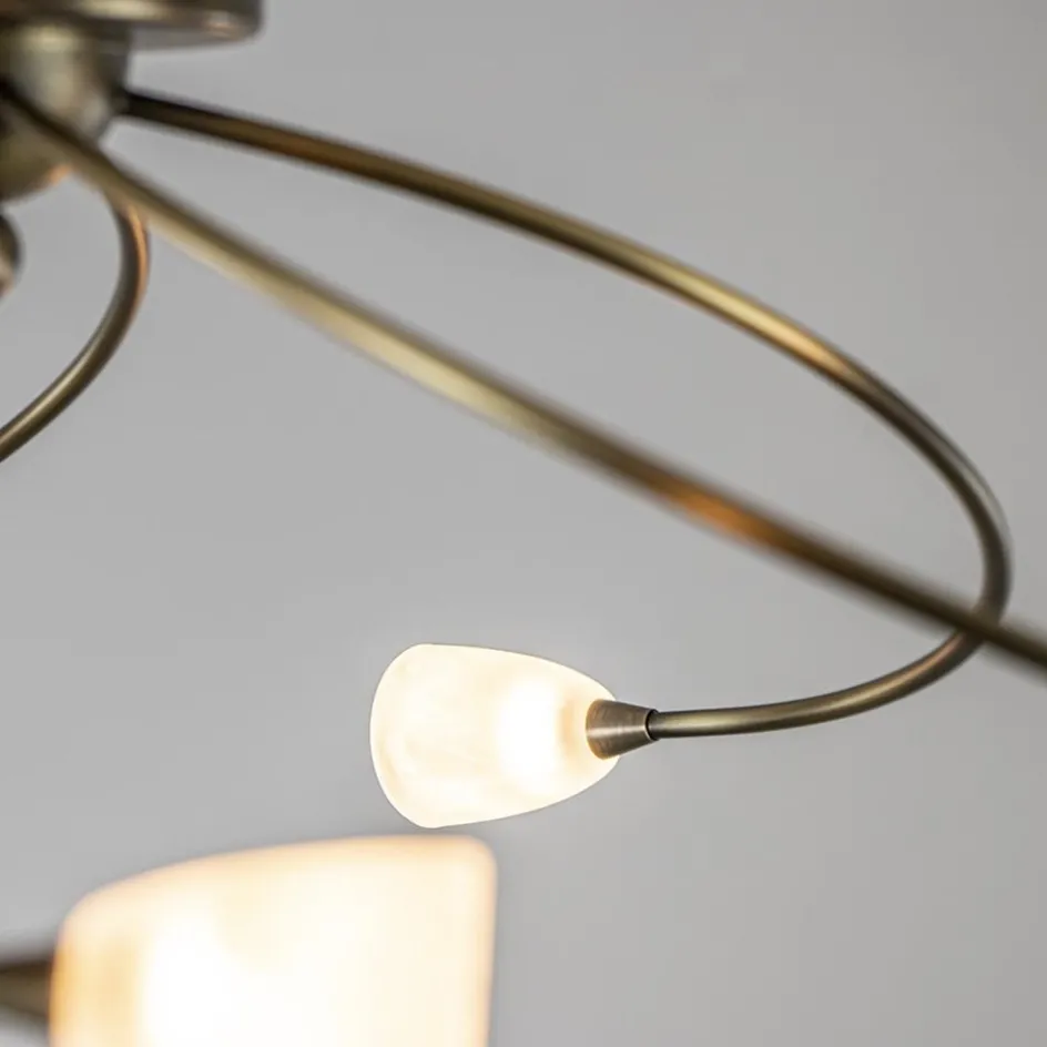 Klassieke plafondlamp brons met wit gevlamd glas>Straluma Discount