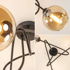 Klassieke plafondlamp 3-lichts met amber glas><noscript><img width=