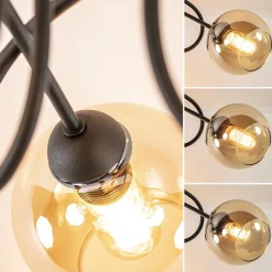 Klassieke plafondlamp 3-lichts met amber glas><noscript><img width=