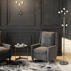 Klassieke vloerlamp brons met wit gevlamd glas en dimbaar LED><noscript><img width=