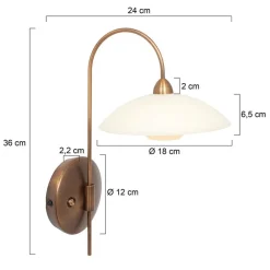 Klassieke wandlamp brons met creme glas incl LED><noscript><img width=