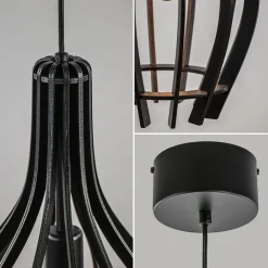 Kleine hanglamp kegel houten lamellen zwart><noscript><img width=