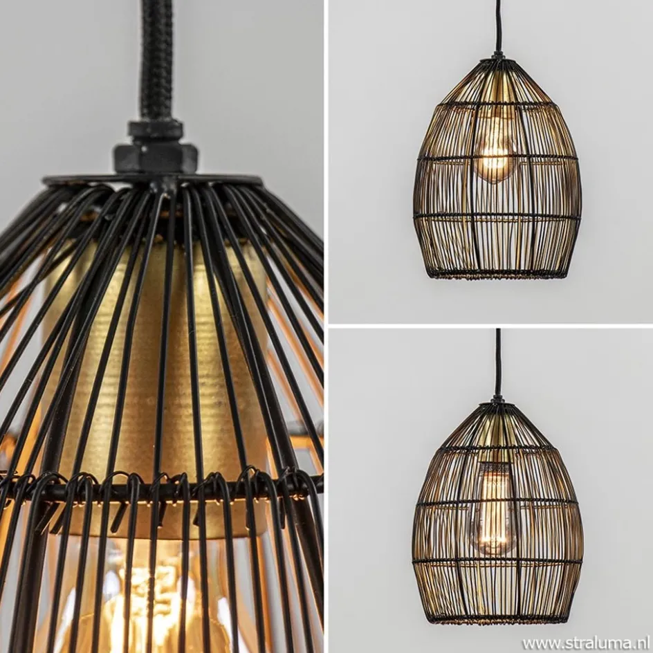 Kleine hanglamp Meya zwart met goud draad>Straluma Outlet