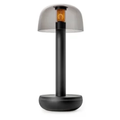 Kleine LED tafellamp oplaadbaar mat zwart met smoke glas>Straluma Online