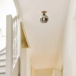 Kleine plafondlamp goud met smoke glas><noscript><img width=