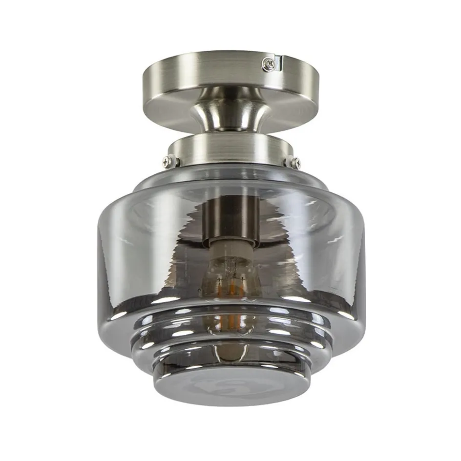 Kleine plafondlamp hal/toilet met smokey glazen kap>Straluma Online