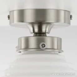 Kleine plafonnière staal met wit glas><noscript><img width=