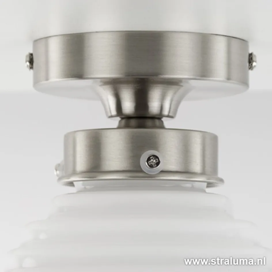 Kleine plafonnière staal met wit glas>Straluma Hot