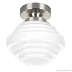 Kleine plafonnière staal met wit glas><noscript><img width=