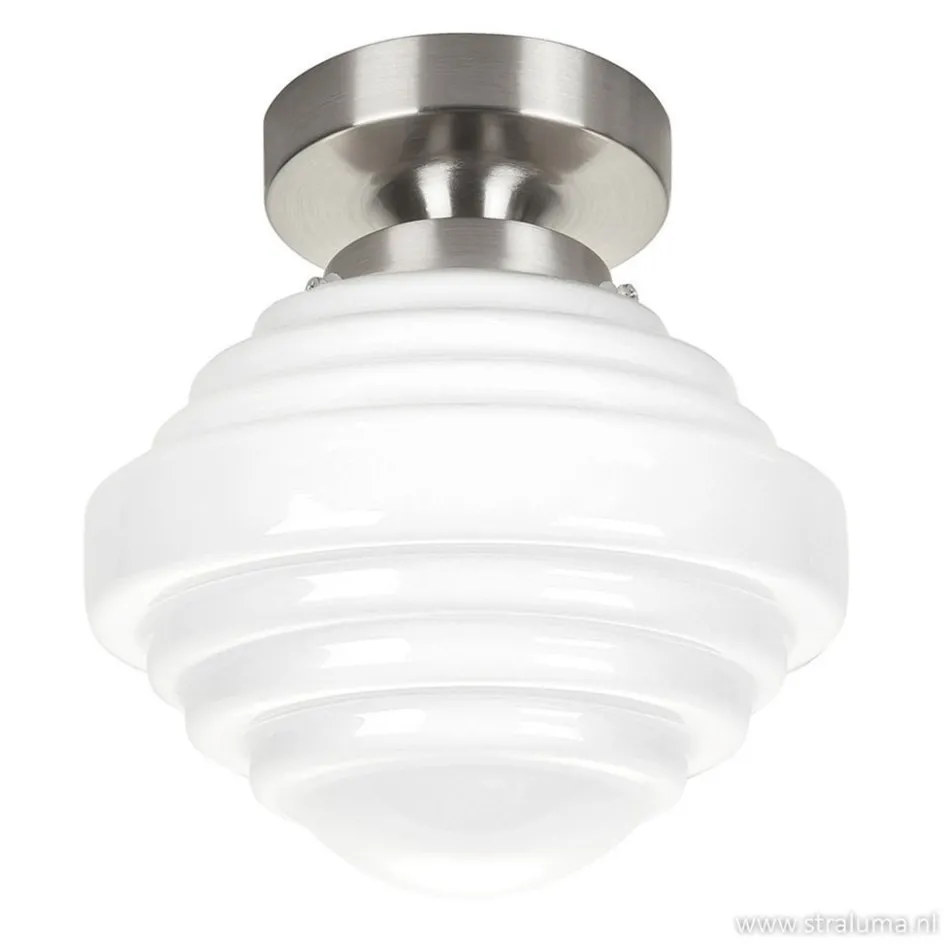 Kleine plafonnière staal met wit glas>Straluma Hot