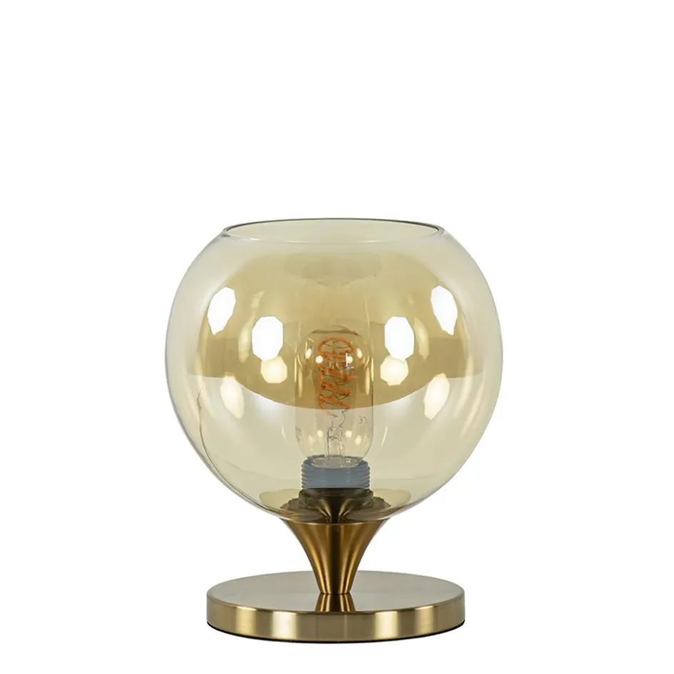 Kleine tafellamp goud met amber kleurig glas>Straluma Hot