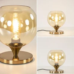 Kleine tafellamp goud met amber kleurig glas><noscript><img width=