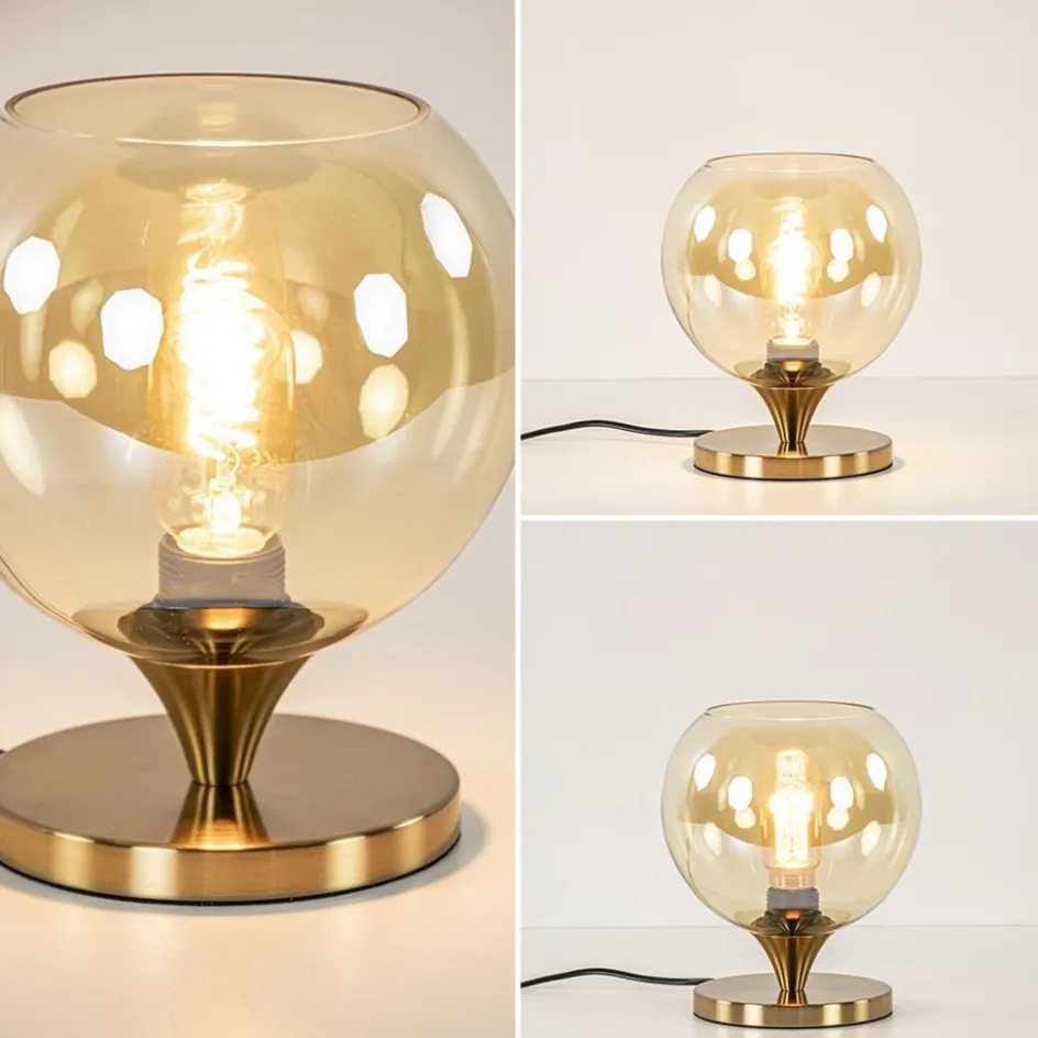 Kleine tafellamp goud met amber kleurig glas>Straluma Hot