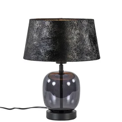 Kleine tafellamp zwart glas met stoffen kap>Straluma Sale