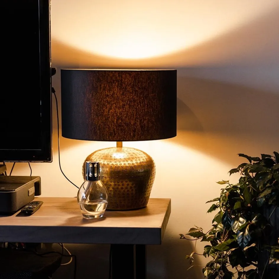 Lampenkap zwart/goud cilinder met gouden binnenzijde, hoogte 20cm, Ø 35cm, warm omgeslagen>Straluma New