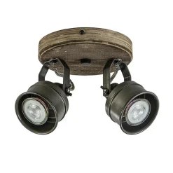 Landelijke 2-lichts opbouwspot gun metal met hout>Straluma Discount