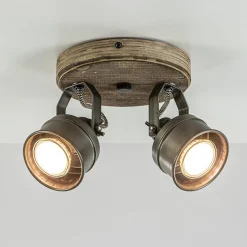Landelijke 2-lichts opbouwspot gun metal met hout>Straluma Discount