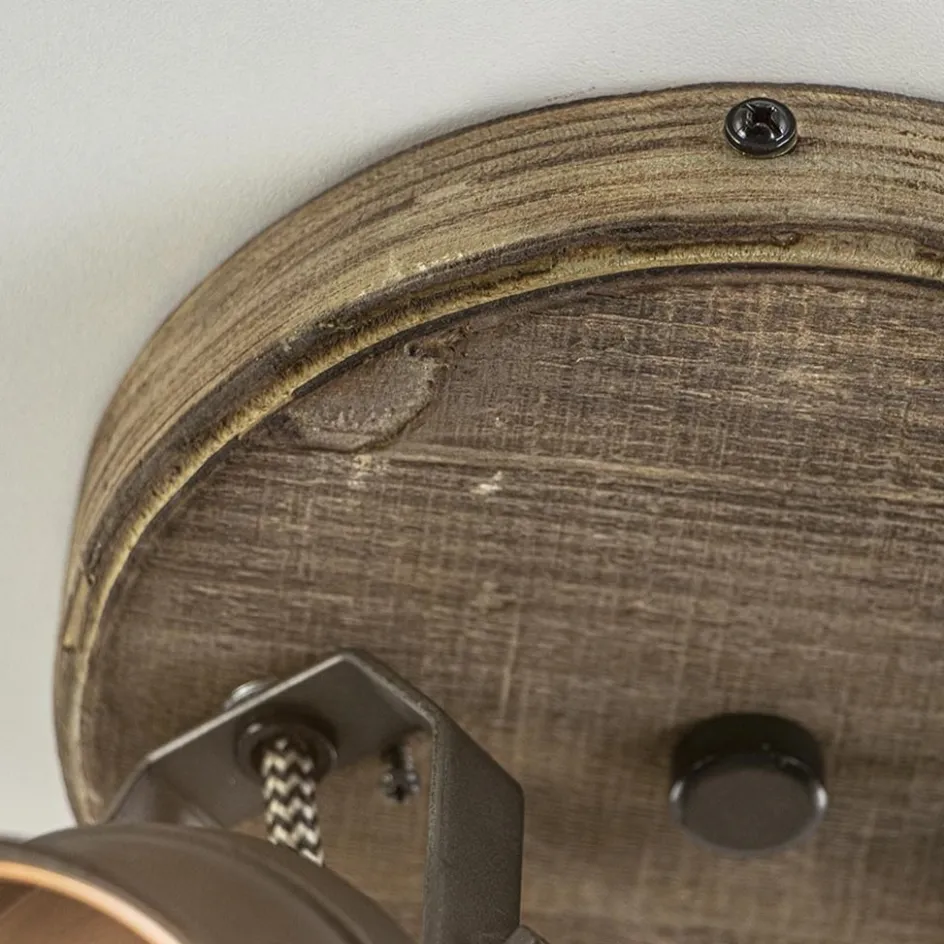 Landelijke 2-lichts opbouwspot gun metal met hout>Straluma Discount