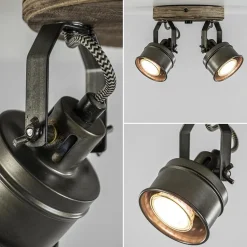 Landelijke 2-lichts opbouwspot gun metal met hout><noscript><img width=
